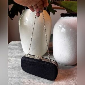 Evening clutch black sparkle and silver mini bag